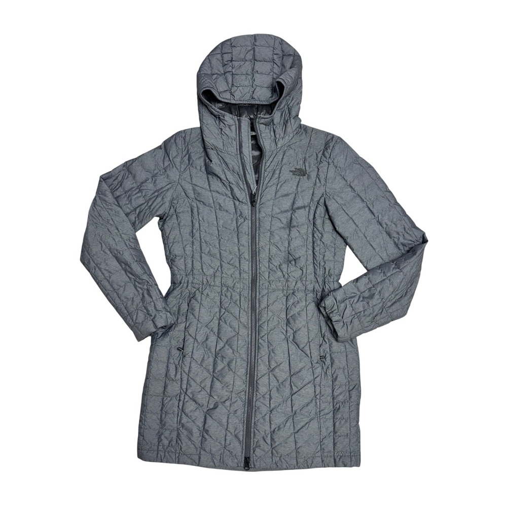 The North Face Women Thermoball Parka Gray Quilted Hooded Insulated Jacket Small